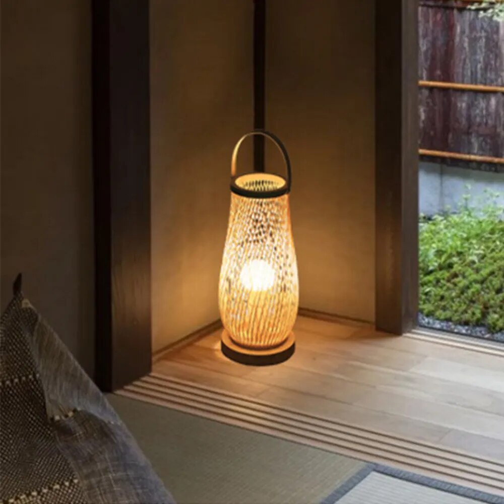Vintage Bamboo Table Lamp – Durable Wood & Wicker Decor