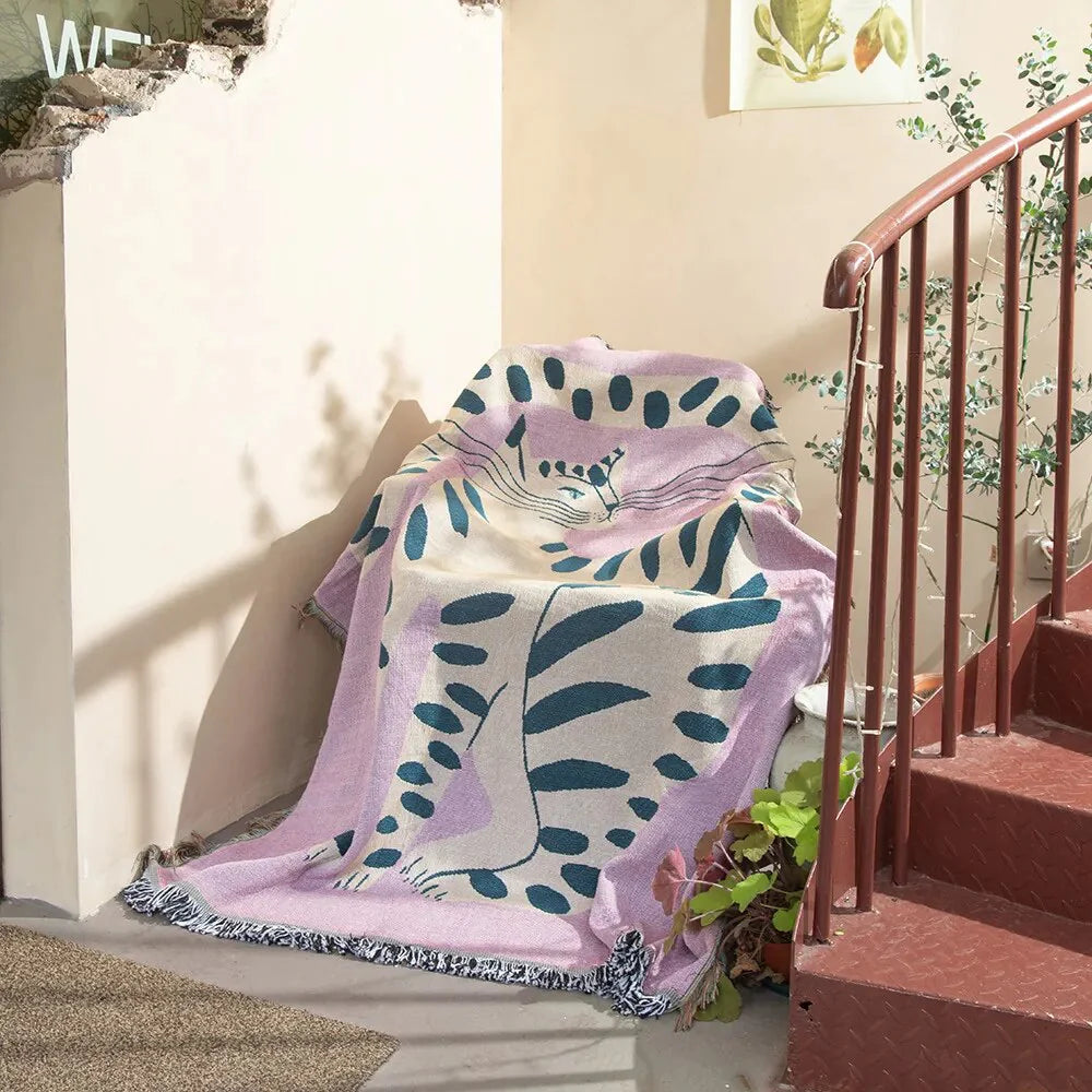 Pink Cat Throw Blanket - Soft Cotton Cozy 51x63