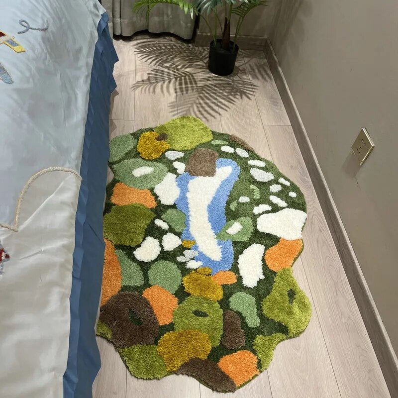 Hand Crafted Rugs – Green Moss Woven Design Mat