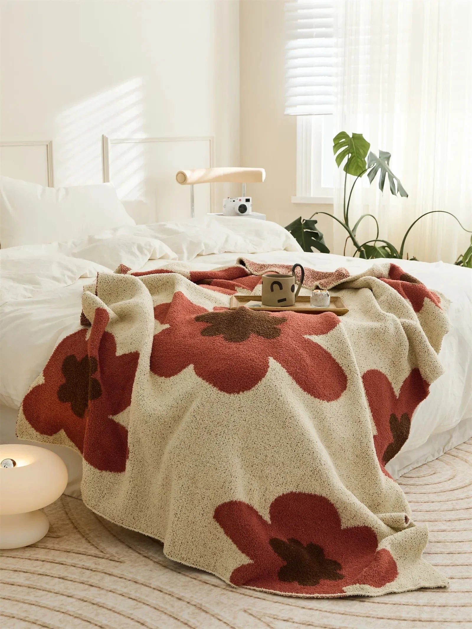 Microfiber Throw Blanket - Lightweight Floral Knit Cover