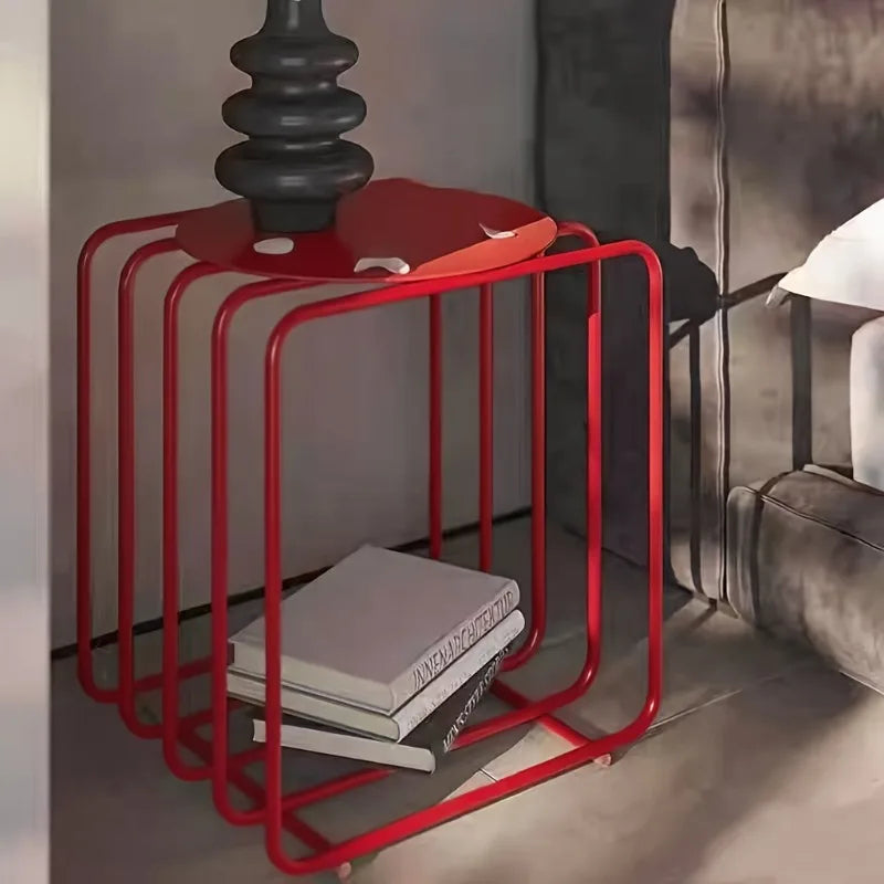 Round Metal Side Table – Wire Frame Rack, Modern Minimalist Accent