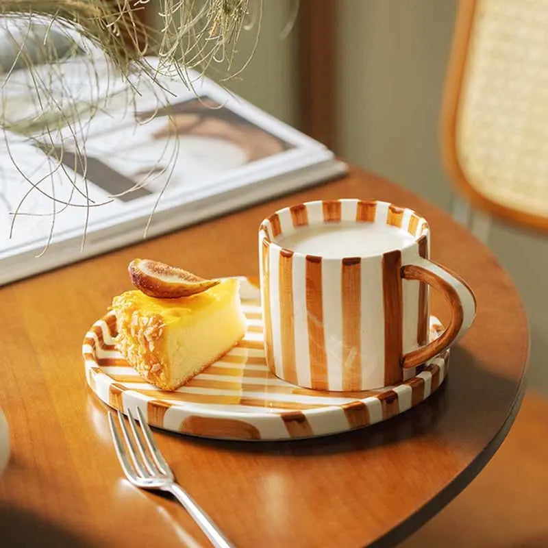 Ceramic Striped Plate – Brush Touch Art Design