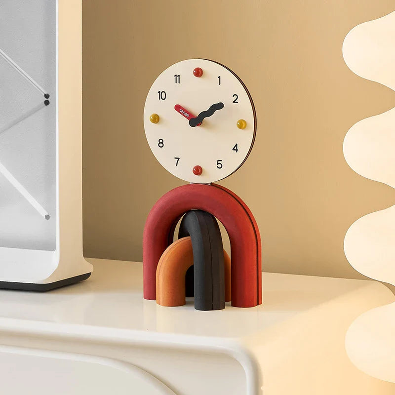 Nordic Arch Table Clock - Modern Desk Clock Bamboo Metal Design