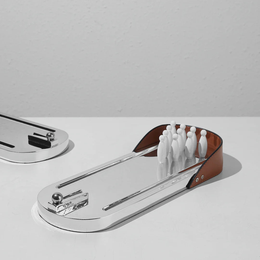 Chrome Bowling Ornament - Metal Desktop Decor