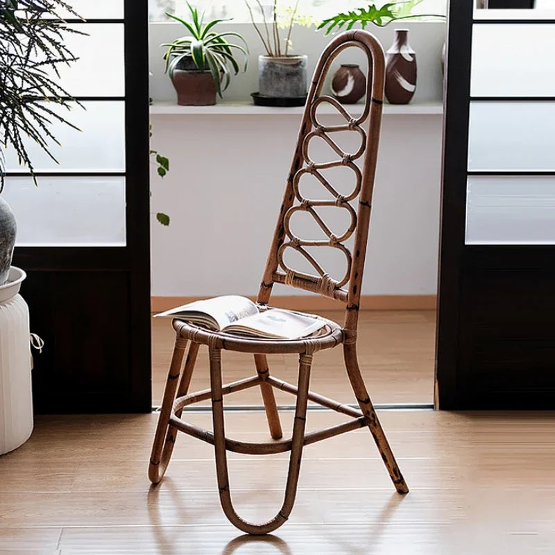 Japanese Rattan Chair – Handcrafted High Back Wood & Rattan Seating