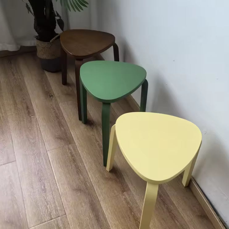 Wooden Triangle Stool - Geometric Natural Wood Furniture