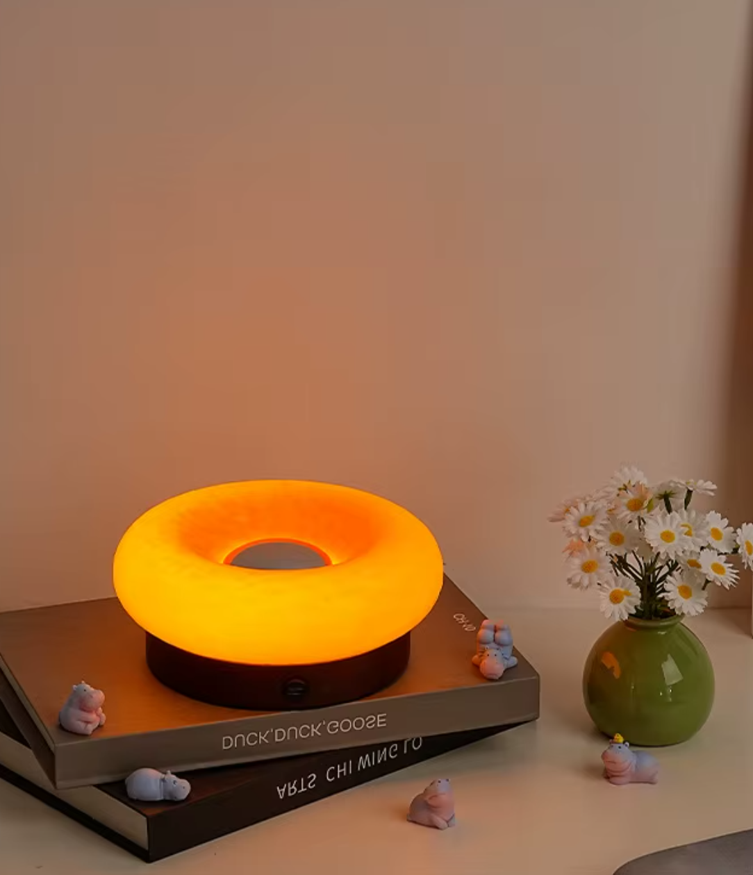 Donut Touch Table Lamp - Solid Wood Base, Dimmable Ambient Light