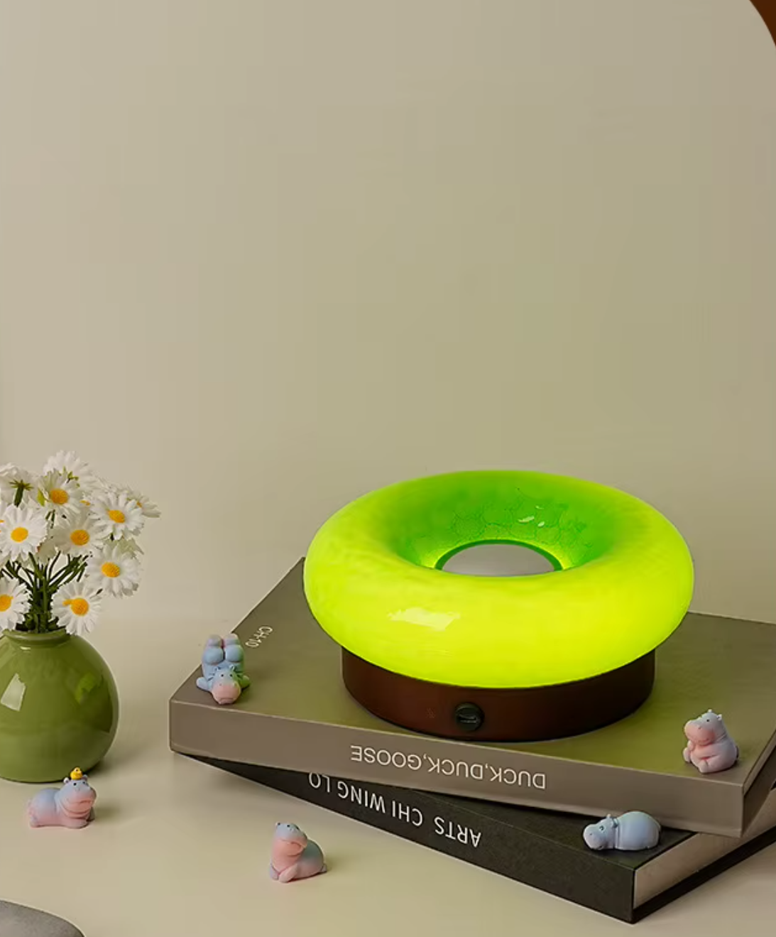 Donut Touch Table Lamp - Solid Wood Base, Dimmable Ambient Light