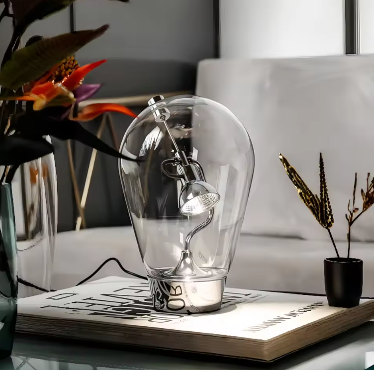 Blown Glass Table Lamp - Chrome Modern Glass Lamp