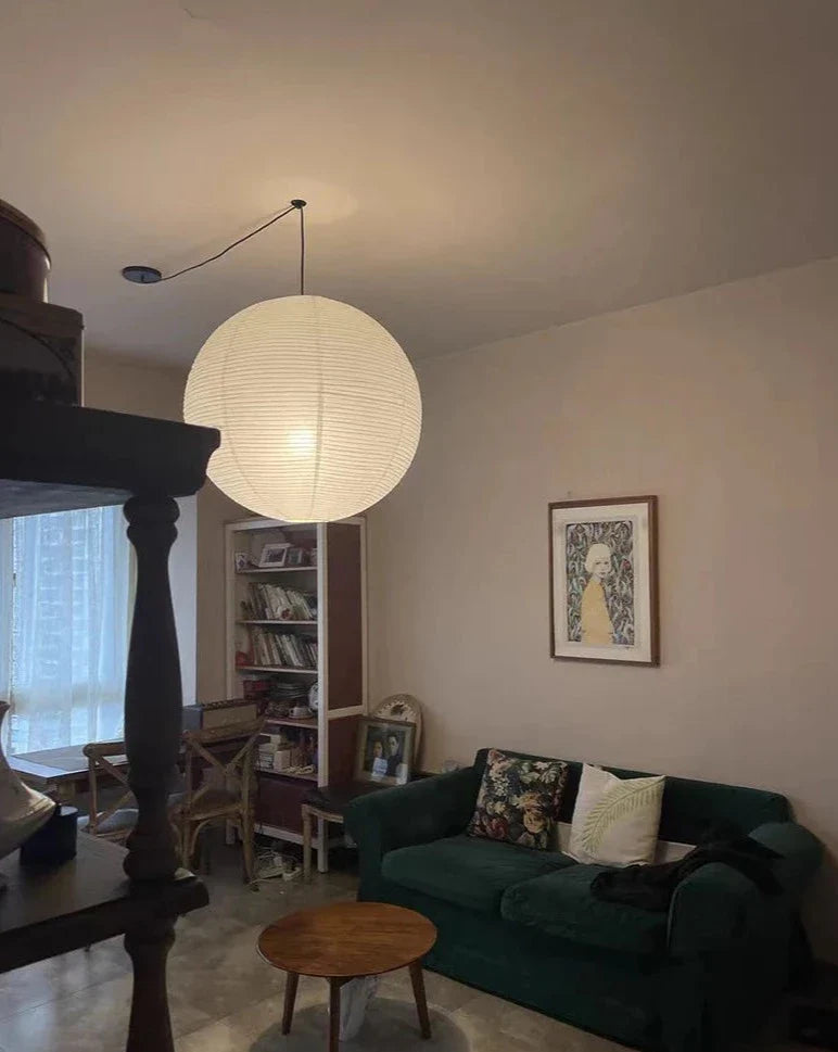 Rice Paper Pendant Lamp - Japanese Ceiling Light Fixture With Adjustable Wire