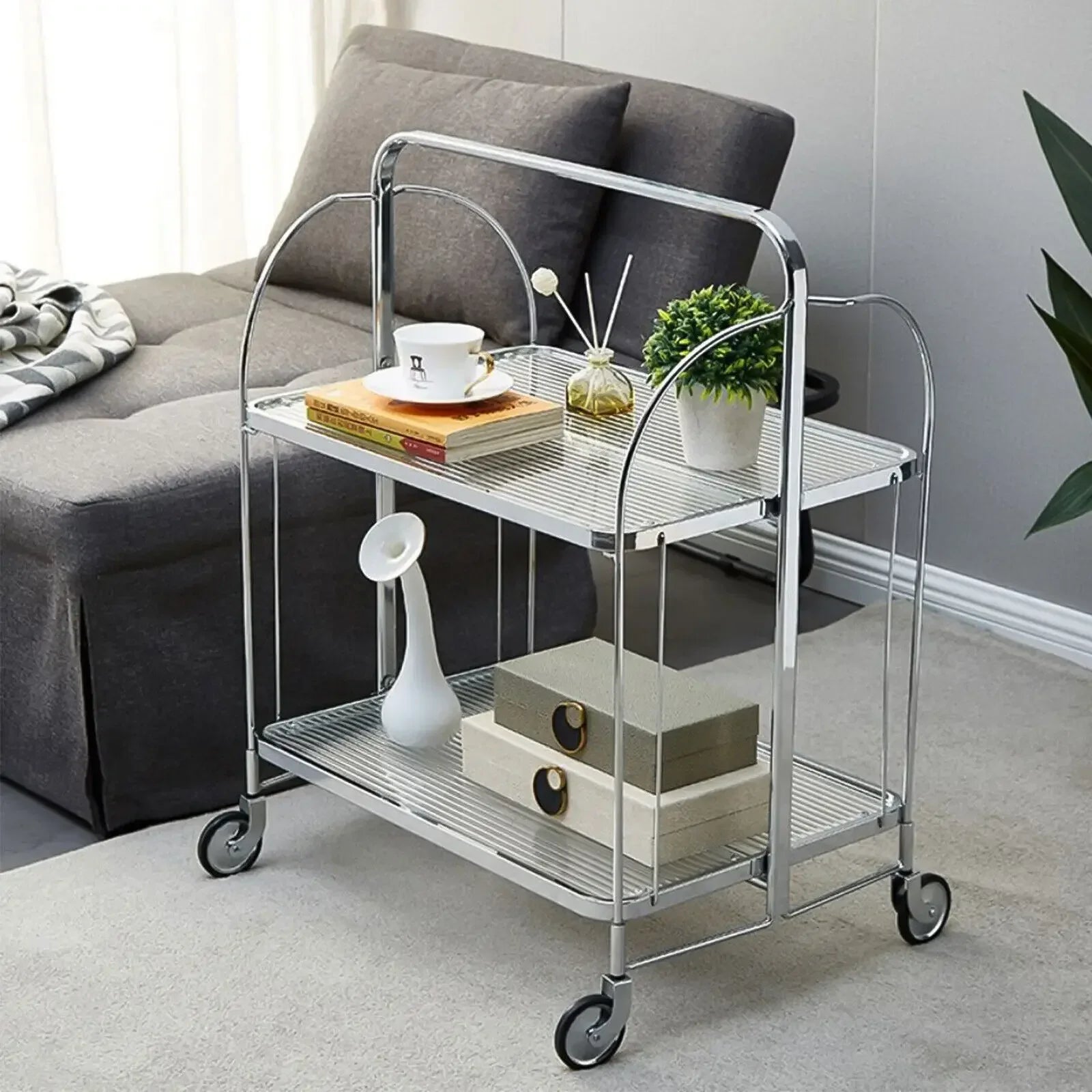 Foldable Glass Shelf - Stainless Steel Frame | Space Saving Organizer
