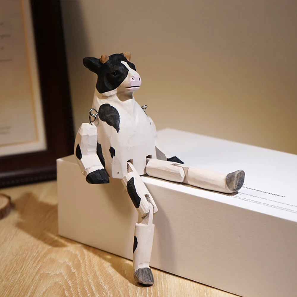 Wooden Cow Puppet Hand Carved Movable Toy