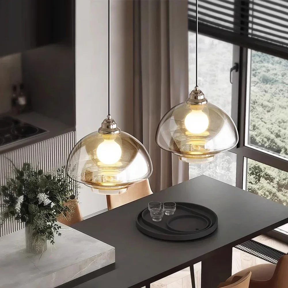 Embossed Glass Pendant Light - Stylish Kitchen Ceiling Lamp