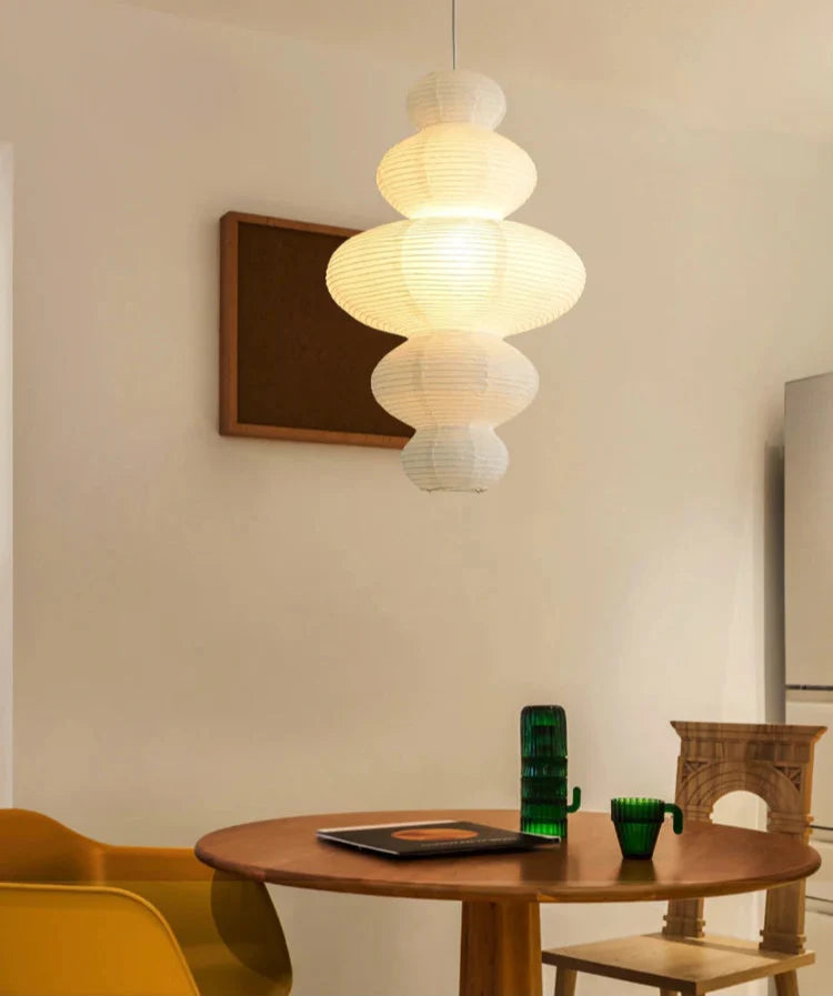Japanese Rice Paper Pendant - Wabi-Sabi Ceiling Lamp with Adjustable Wire
