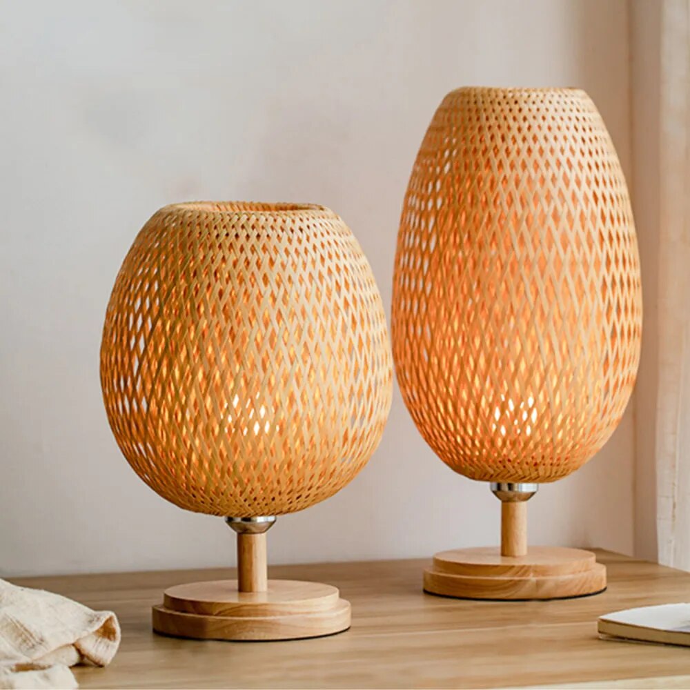 Vintage Wicker Table Lamp - Handcrafted Bamboo Lighting