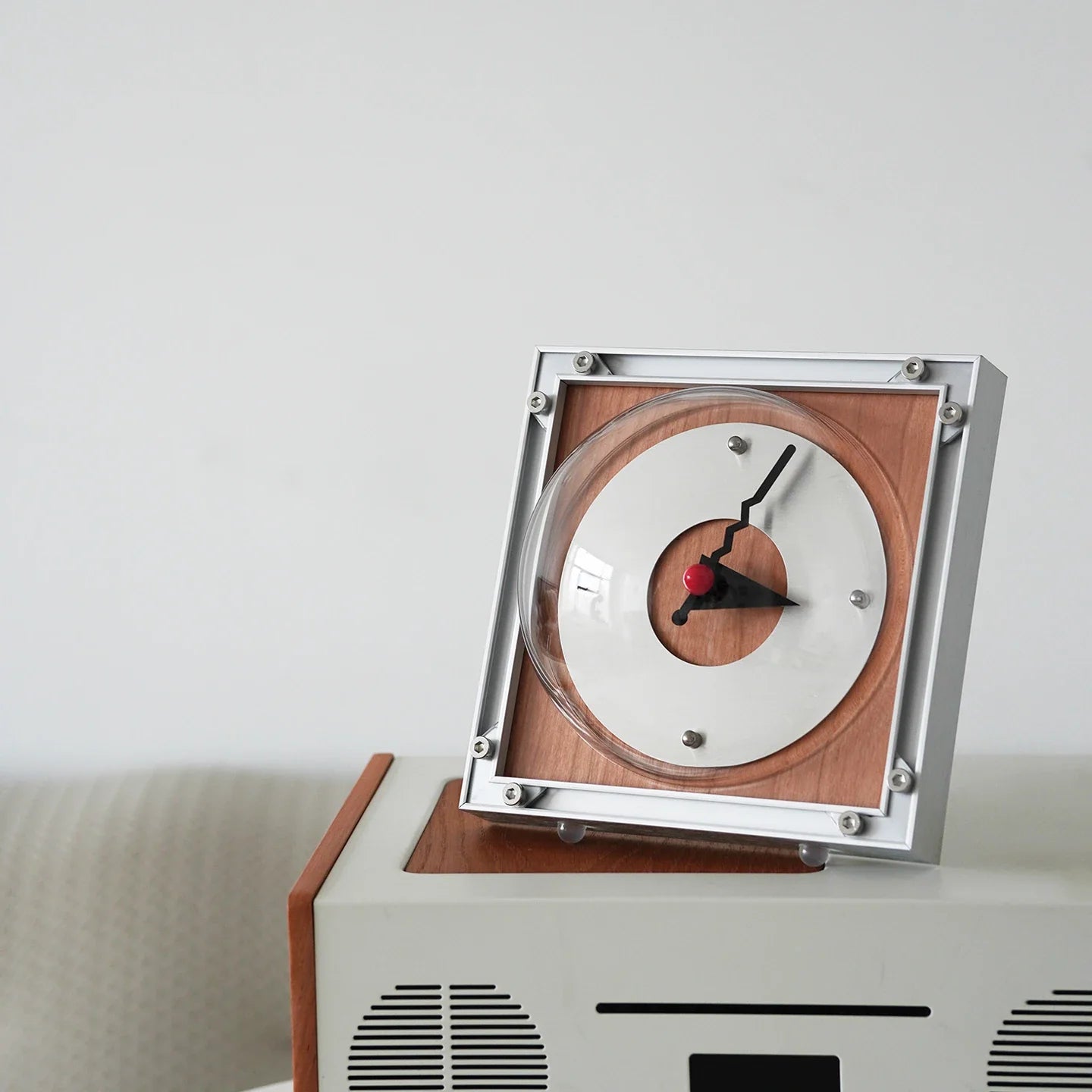 Vintage Aluminum Clock | Retro Wooden & Geometric Style