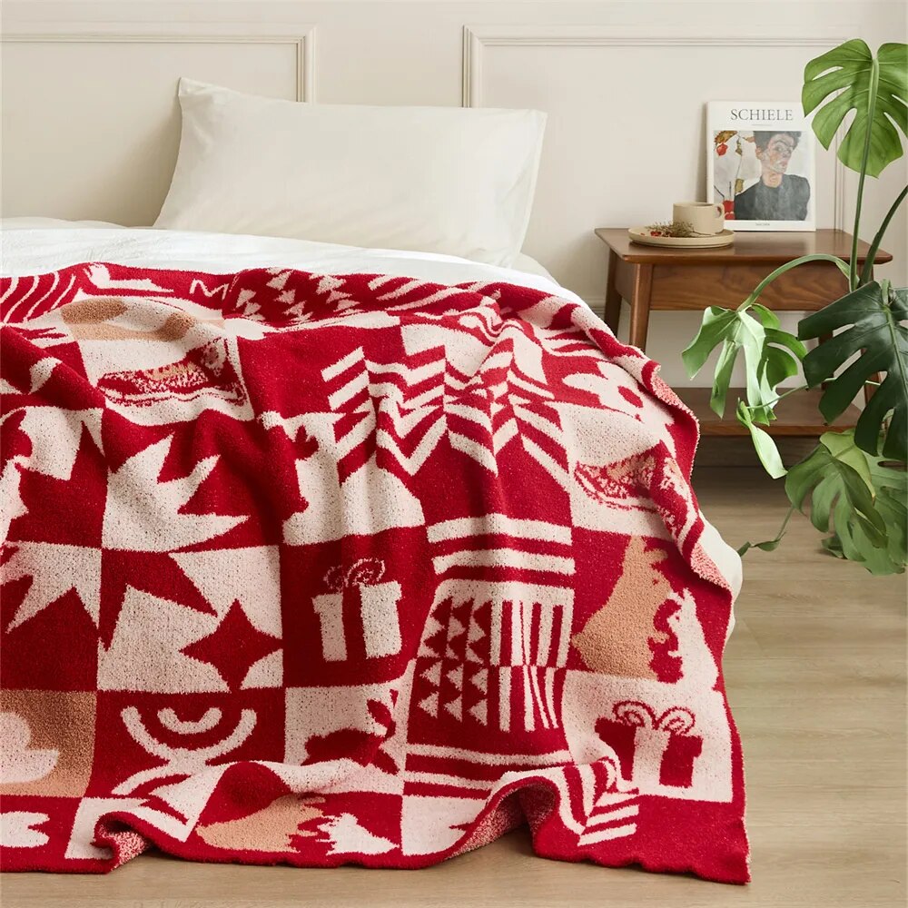Knitted Throw Blanket – Cozy Holiday Throw, Soft Polyester Knit