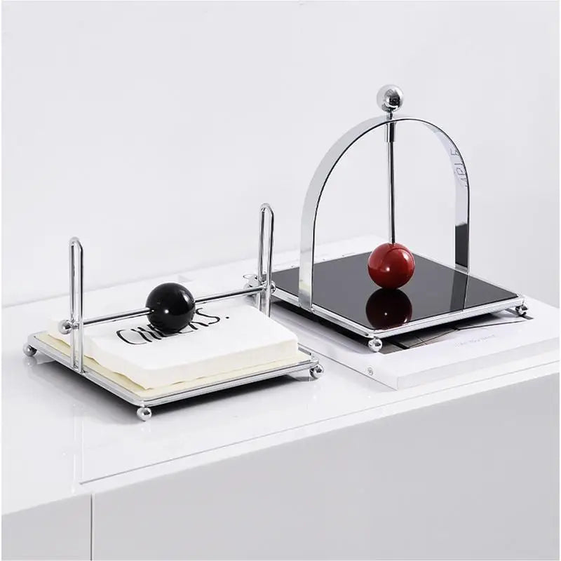 Wooden Ball Napkin Holder - Stainless Steel Metal Holder