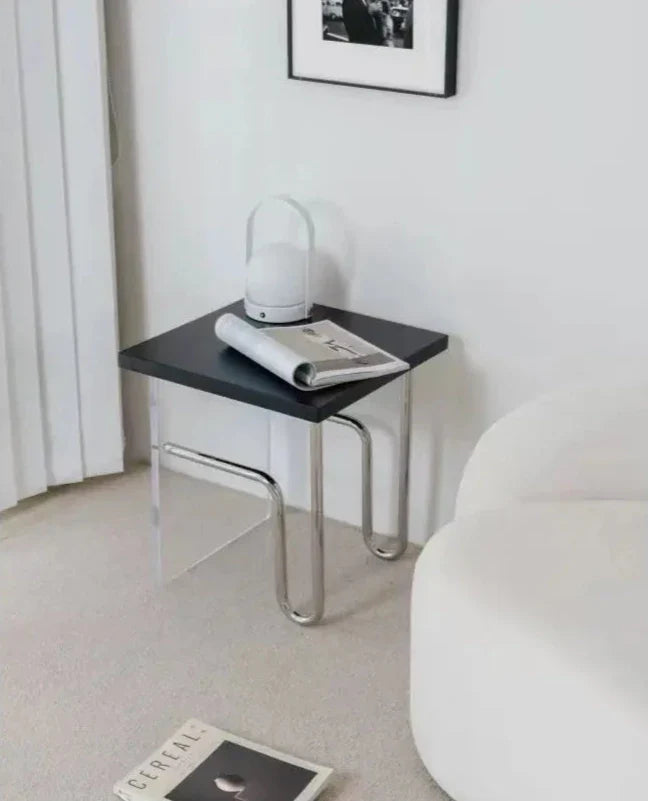 Retro Side Table - Acrylic & Stainless Steel Frame