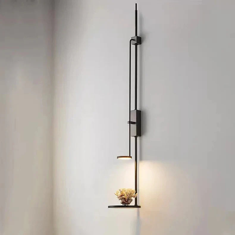 Black Metal Wall Lamp - Adjustable Spot Light With Shelf