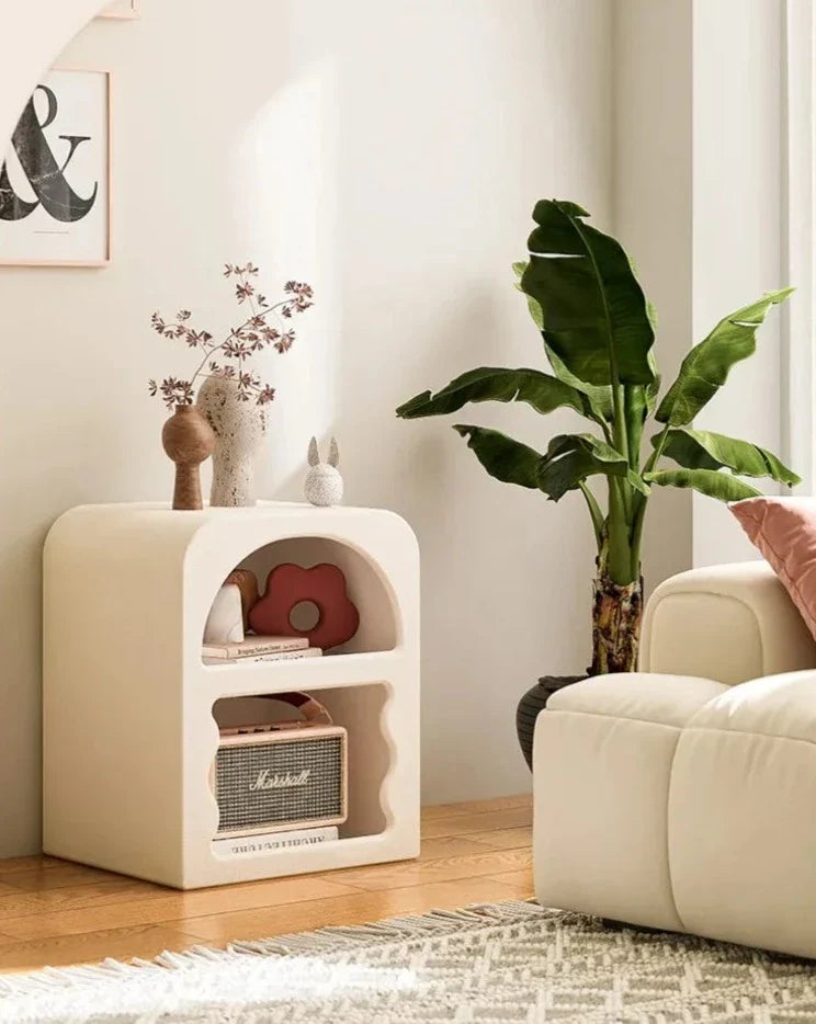 Nordic Cabinet Nightstand - Wooden Side Table With Irregular Shelf Design