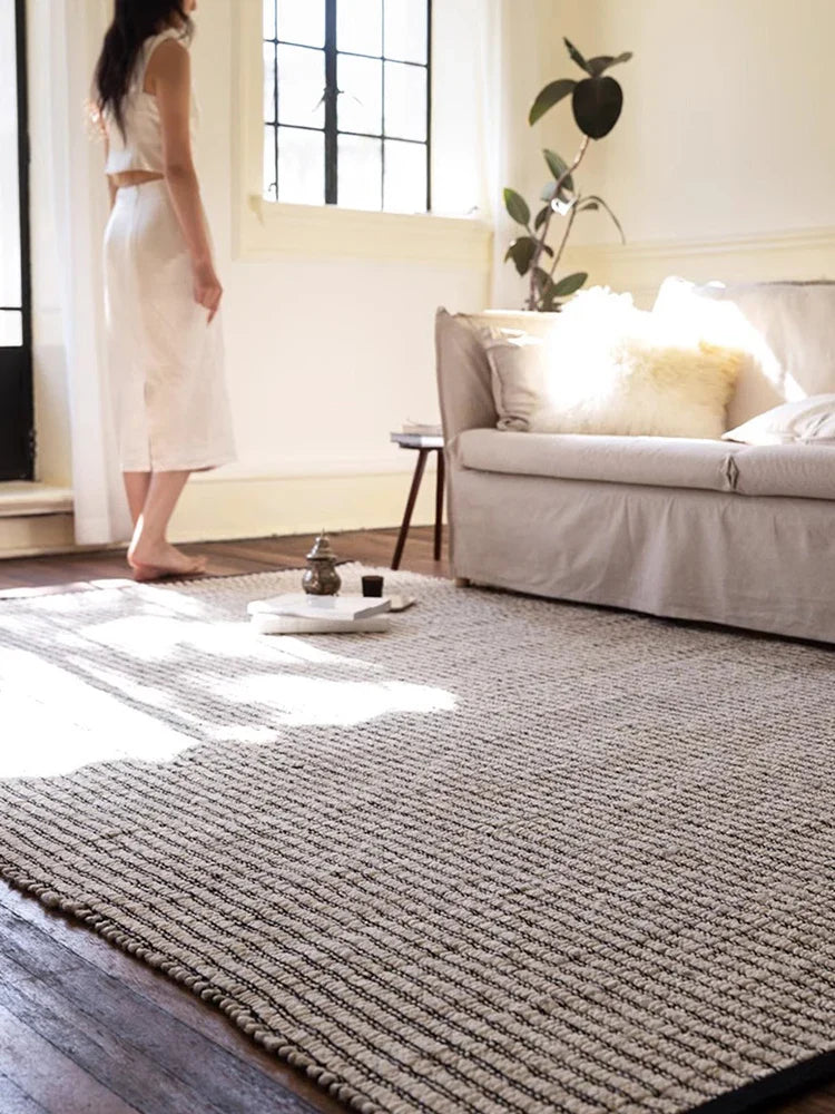 Black Striped Area Rug - Japanese Hand Crafted Double Sided Cotton Jute