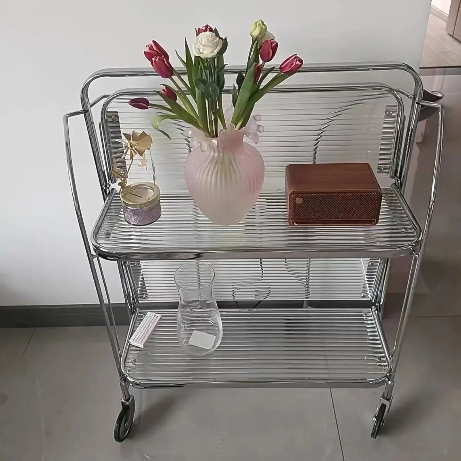 Foldable Glass Shelf - Stainless Steel Frame | Space Saving Organizer