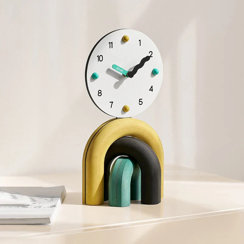 Nordic Arch Table Clock - Modern Desk Clock Bamboo Metal Design