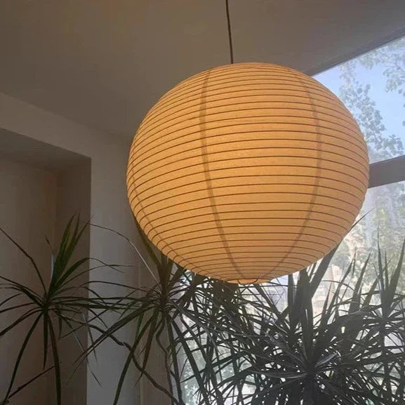 Rice Paper Pendant Lamp - Japanese Ceiling Light Fixture With Adjustable Wire