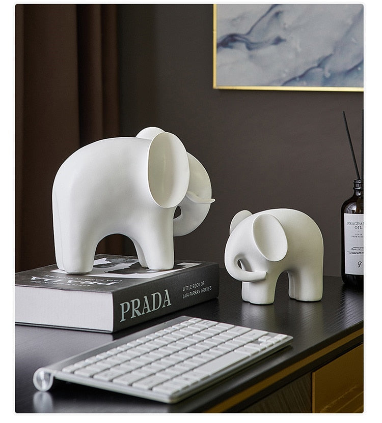 Nordic Elephant Statue - White Resin Sculpture