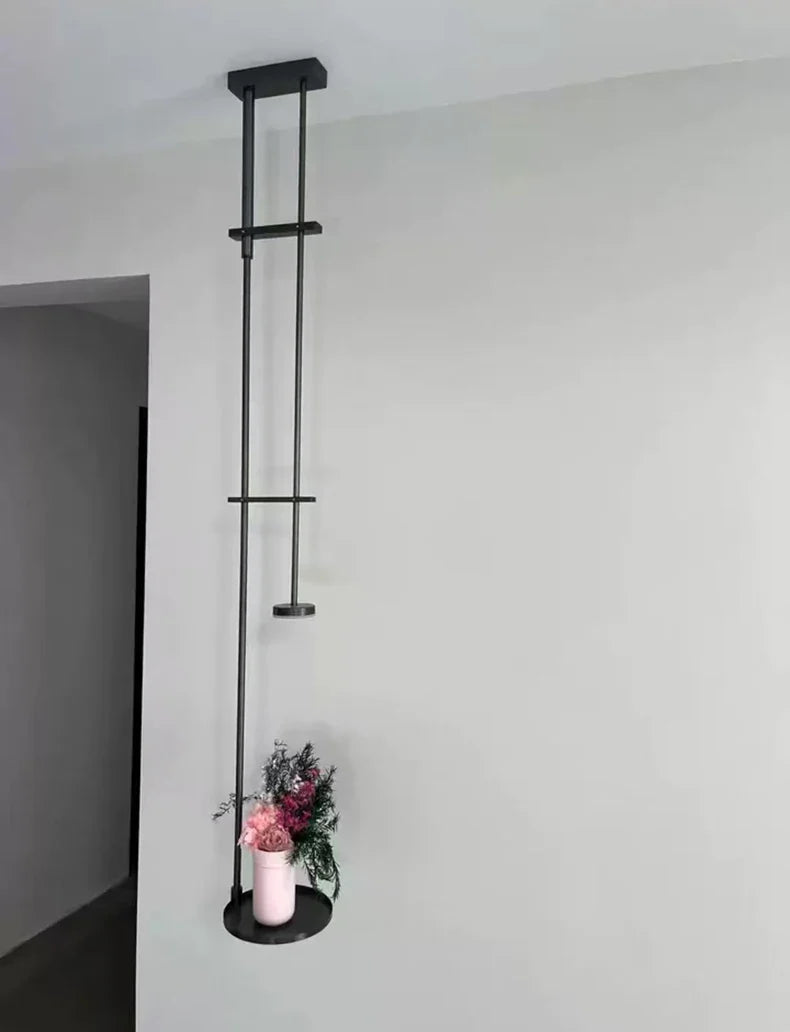 Black Metal Ceiling Lamp – Adjustable Spotlights & Shelf
