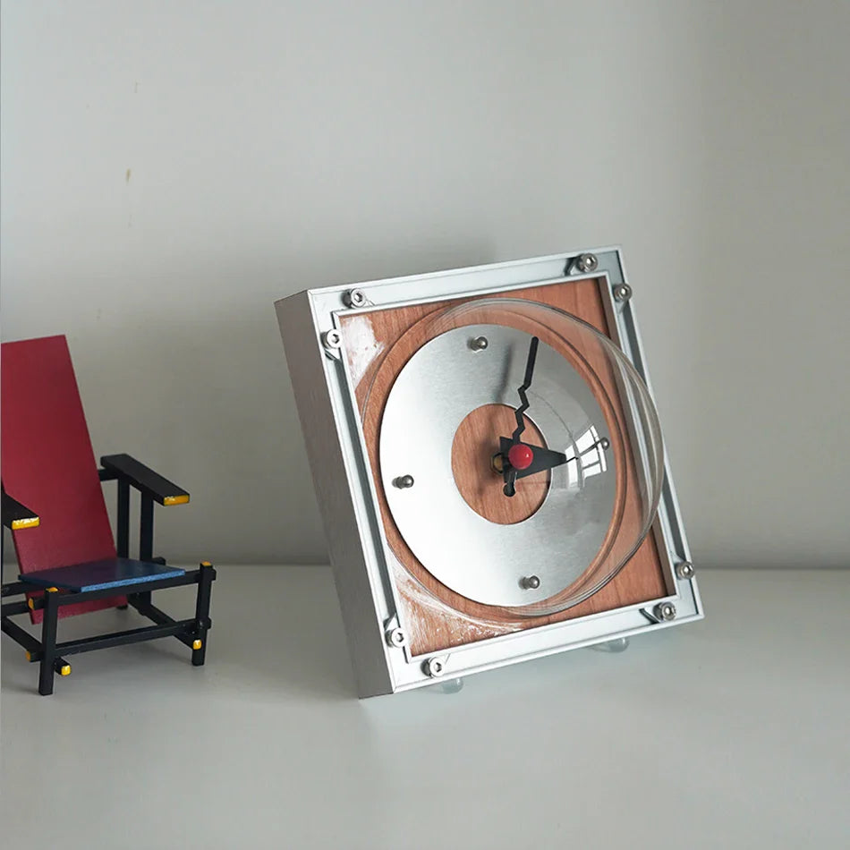 Vintage Aluminum Clock | Retro Wooden & Geometric Style