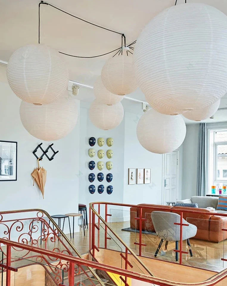Rice Paper Pendant Lamp - Japanese Ceiling Light Fixture With Adjustable Wire