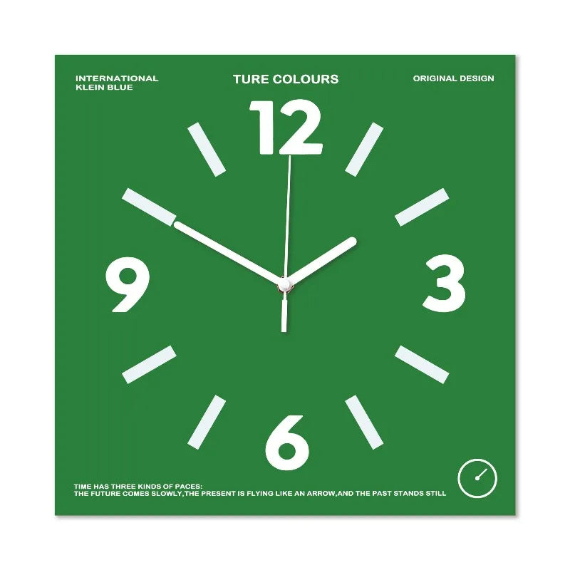 Green colorblock square wall clock, front view