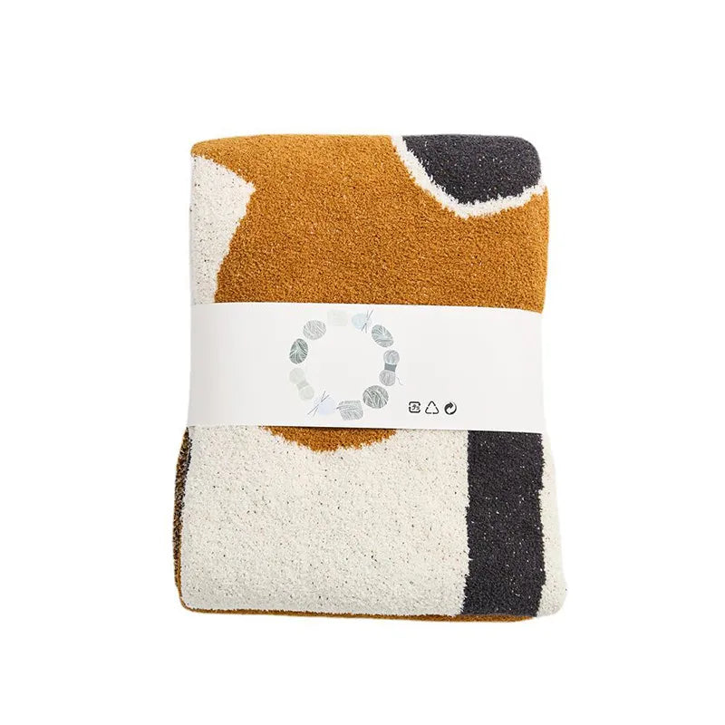 Knitted Throw Blanket – Brown Flower Pattern Cozy Fleece