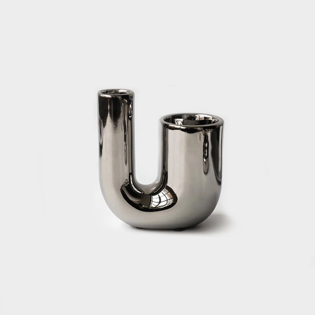 Silver Plated Candle Holder | Modern Ceramic Geometric Stand