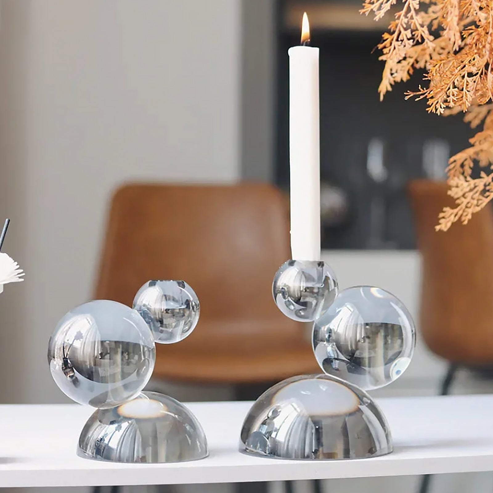 Crystal Candle Holders - Handcrafted Stacked Ball Design