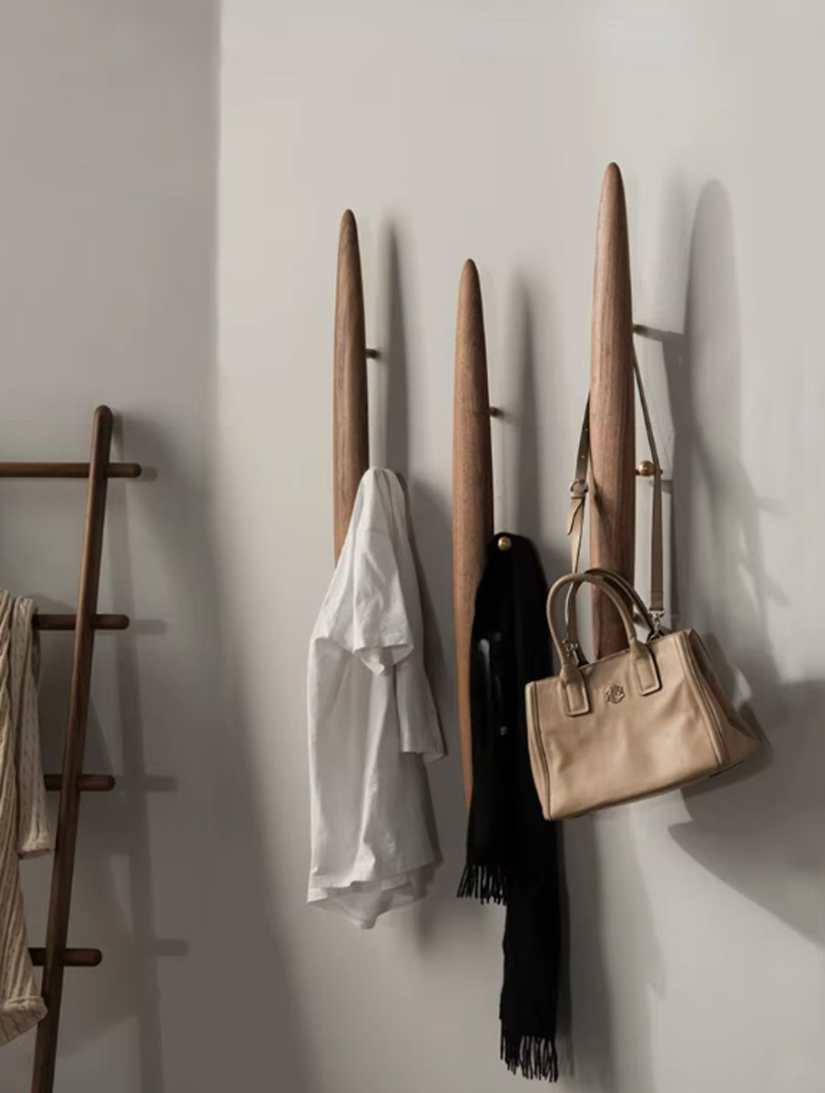 Solid Wood Coat Rack - Vintage Japanese Oak Wall Hanger