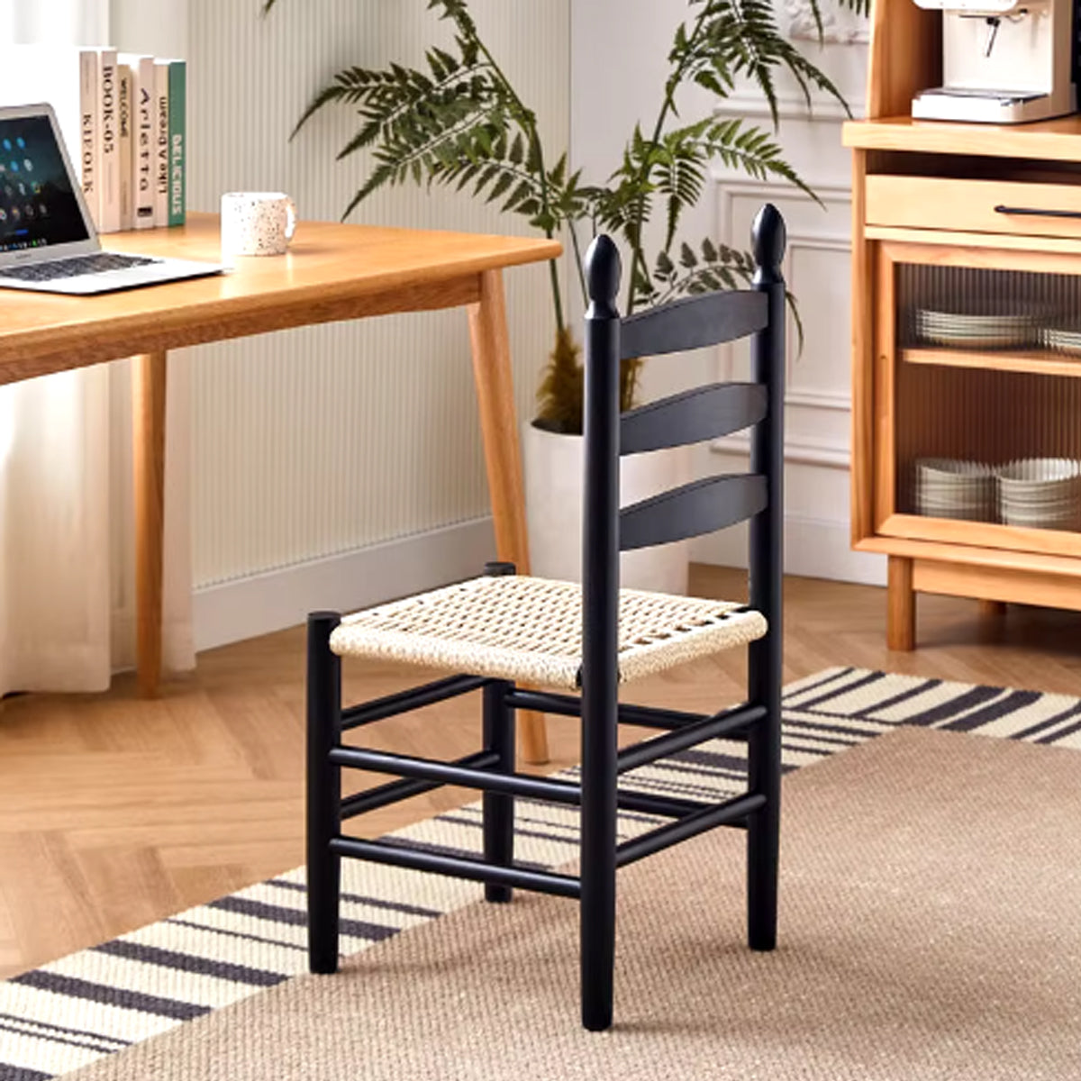 Vintage Wooden Dining Chair – Solid Wood Rope Woven Seat