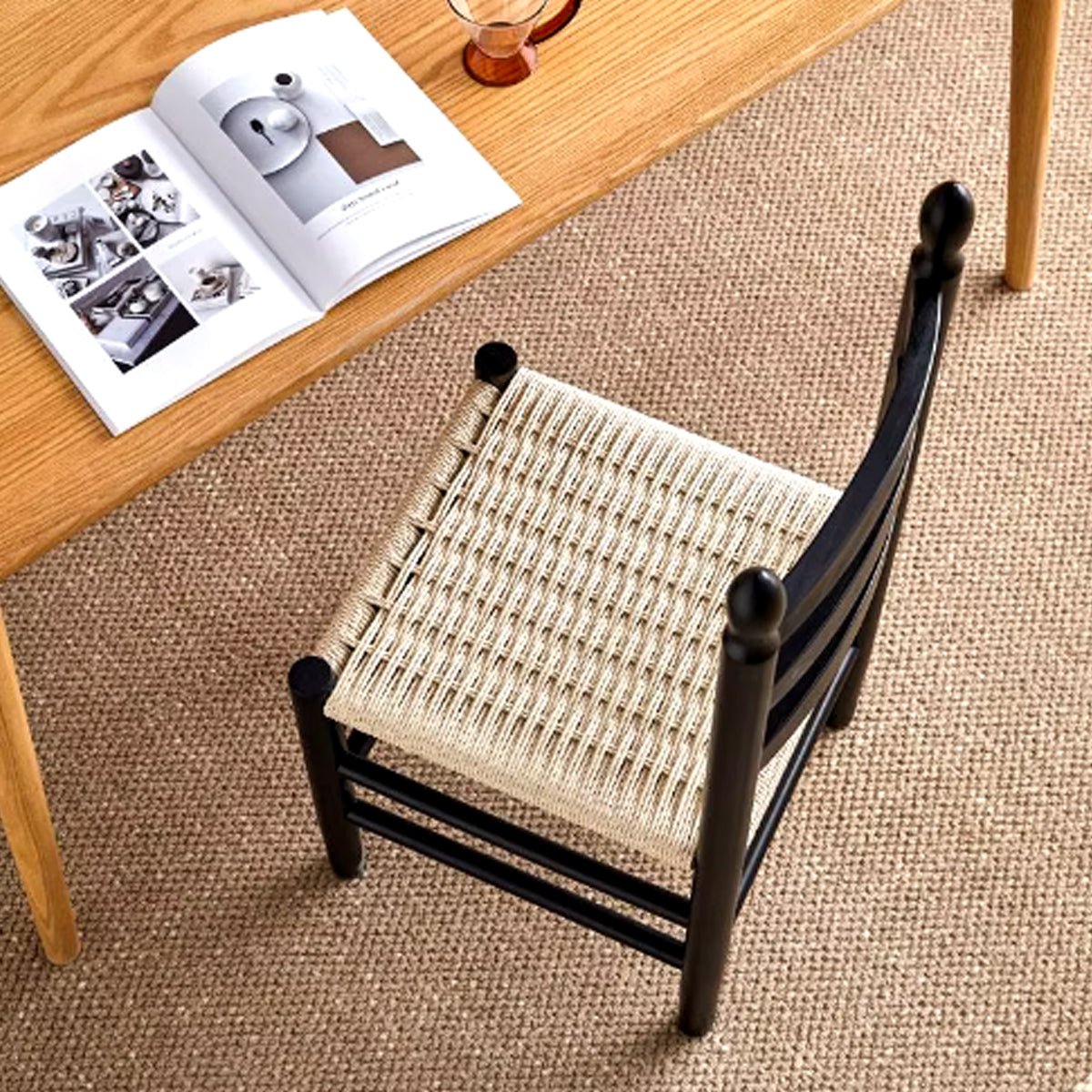 Vintage Wooden Dining Chair – Solid Wood Rope Woven Seat