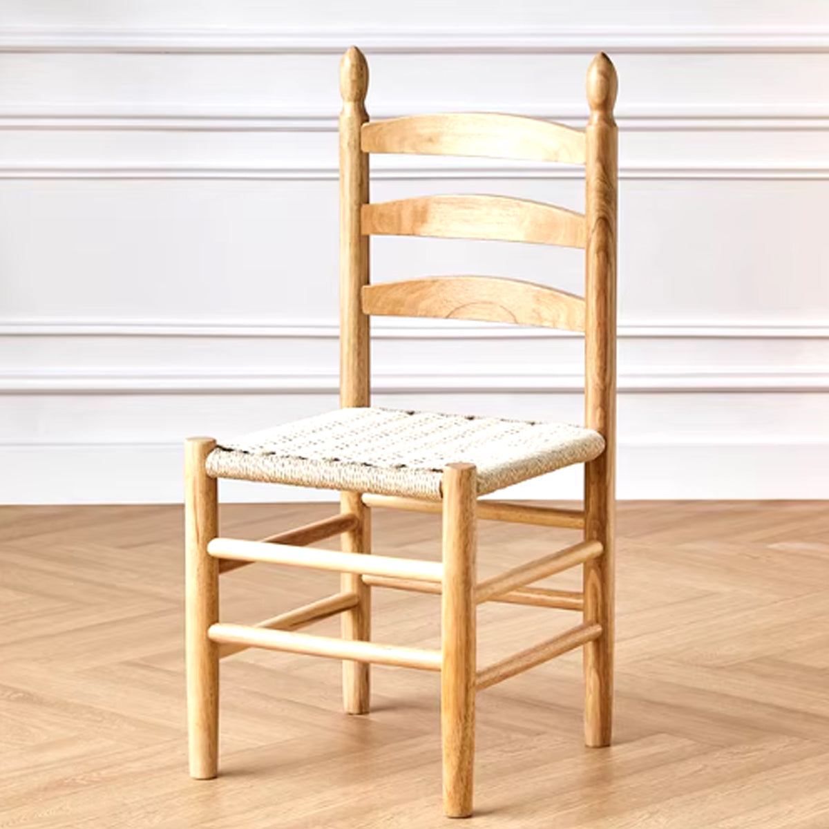 Vintage Wooden Dining Chair – Solid Wood Rope Woven Seat