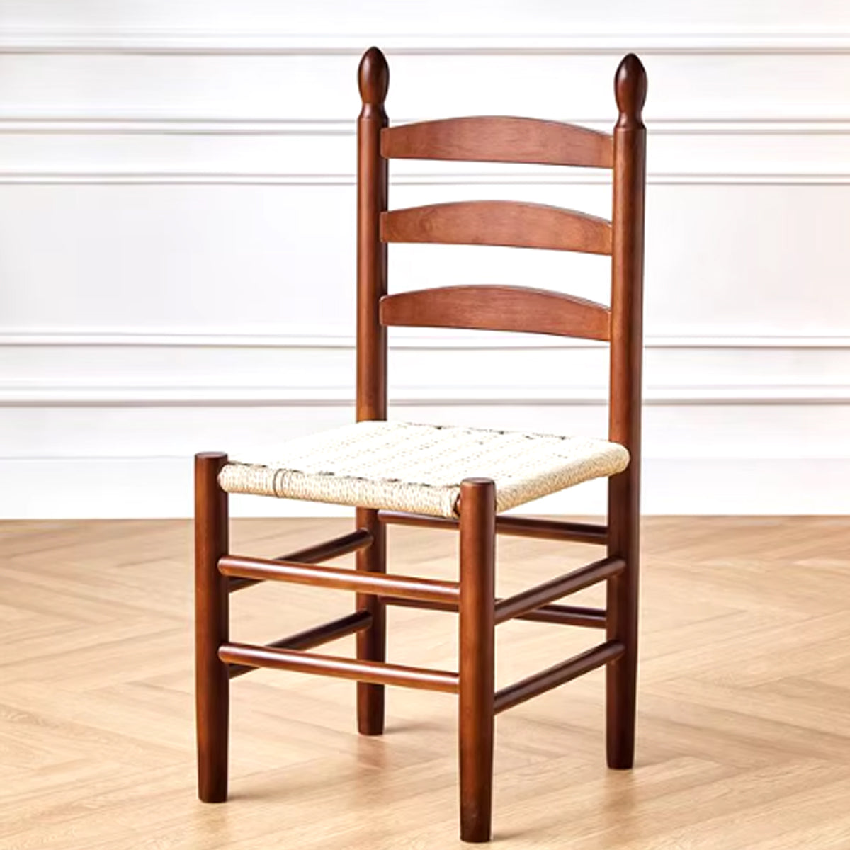 Vintage Wooden Dining Chair – Solid Wood Rope Woven Seat
