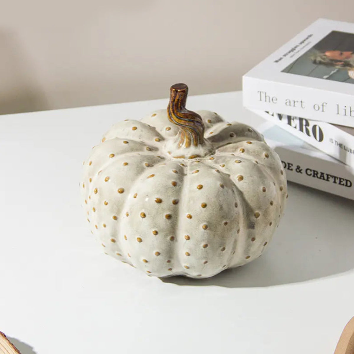 Porcelain Pumpkin Sculpture | Textured Ceramic Art 7x6"