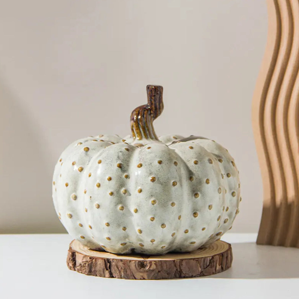 Porcelain Pumpkin Sculpture | Textured Ceramic Art 7x6"