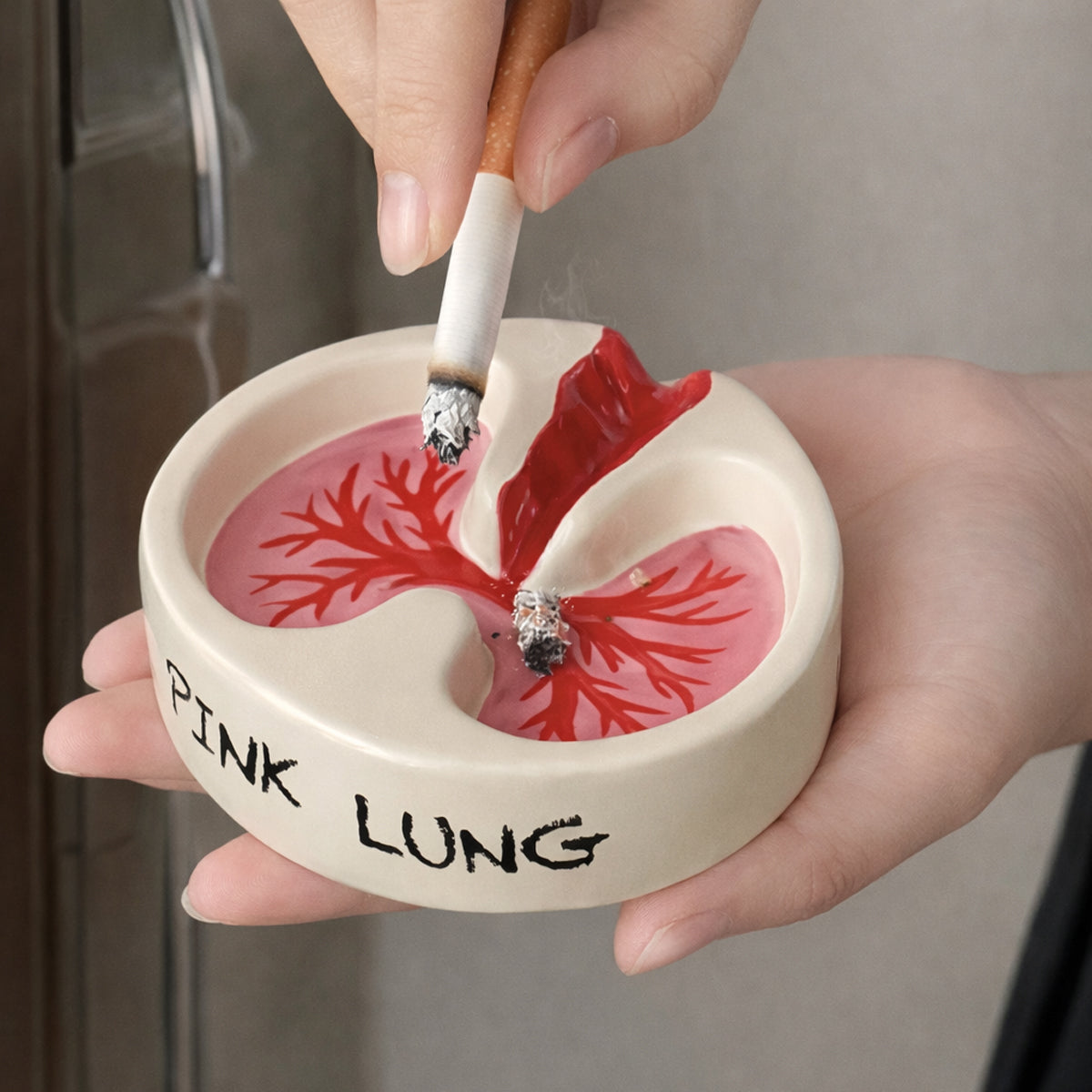 Pink Lung Ashtray - Ceramic Resin Design 4x4"