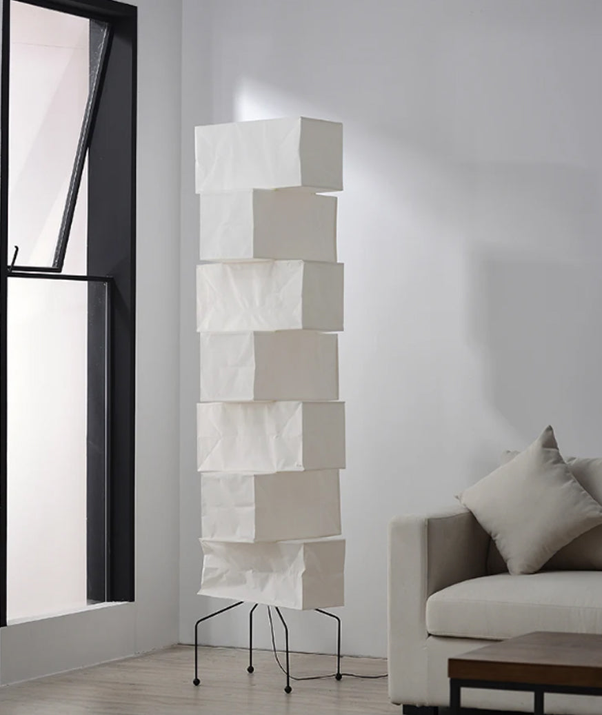 Japanese Floor Lamp - Wabi-Sabi Rice Paper Cube