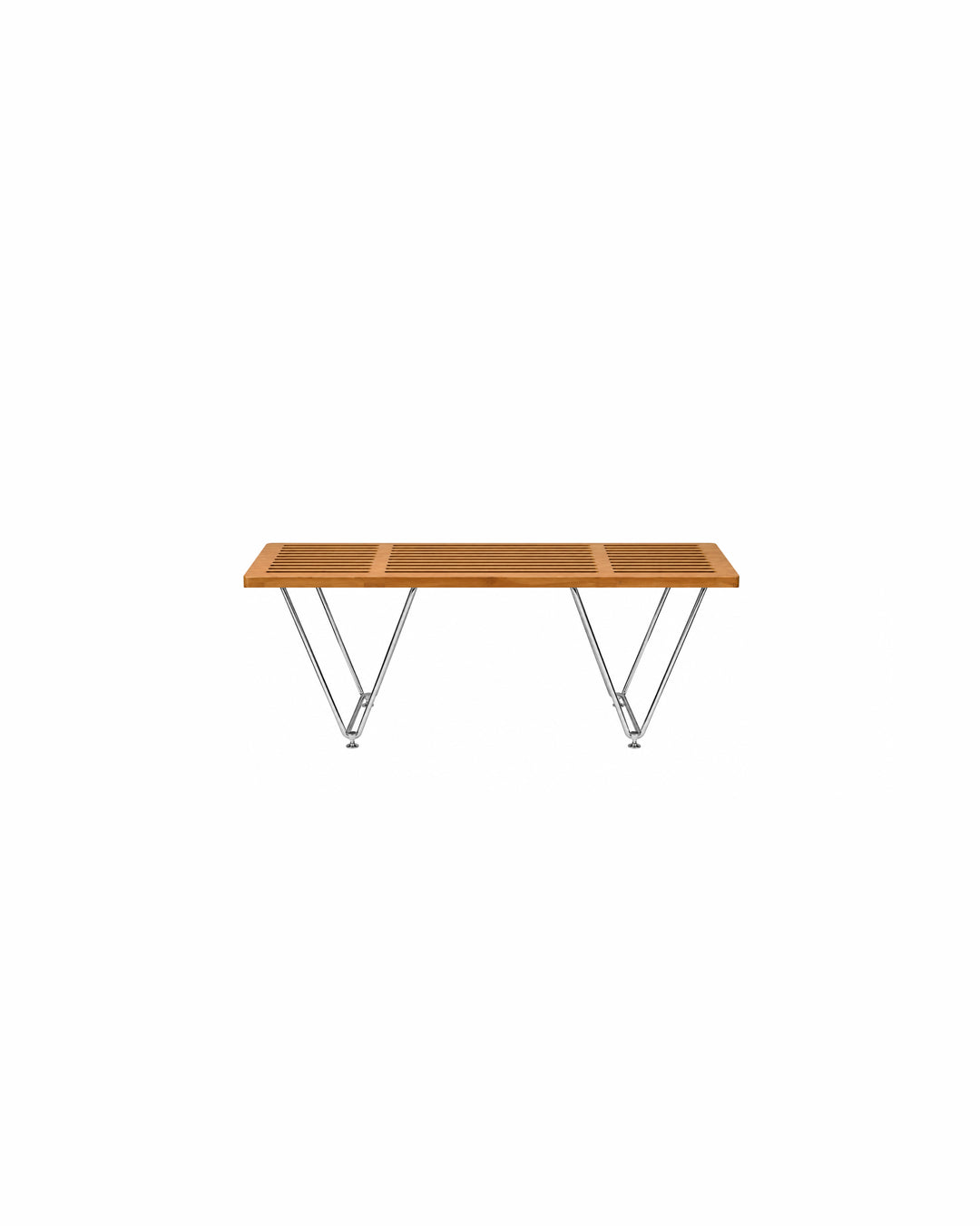 Natural wood finish slat bench, 100cm length, front view