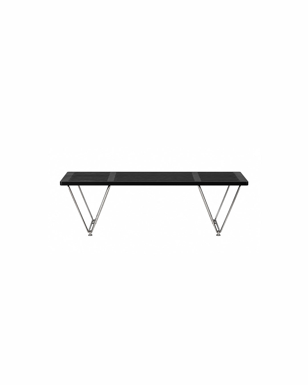 Black finish slat bench, 120cm length, front view