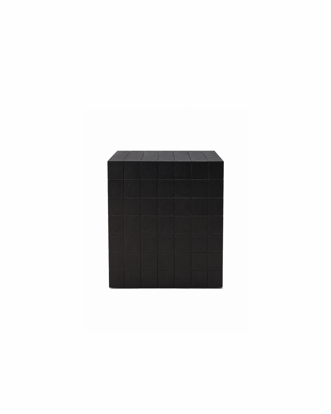 mosaic tile cube side table in black - front view product photo