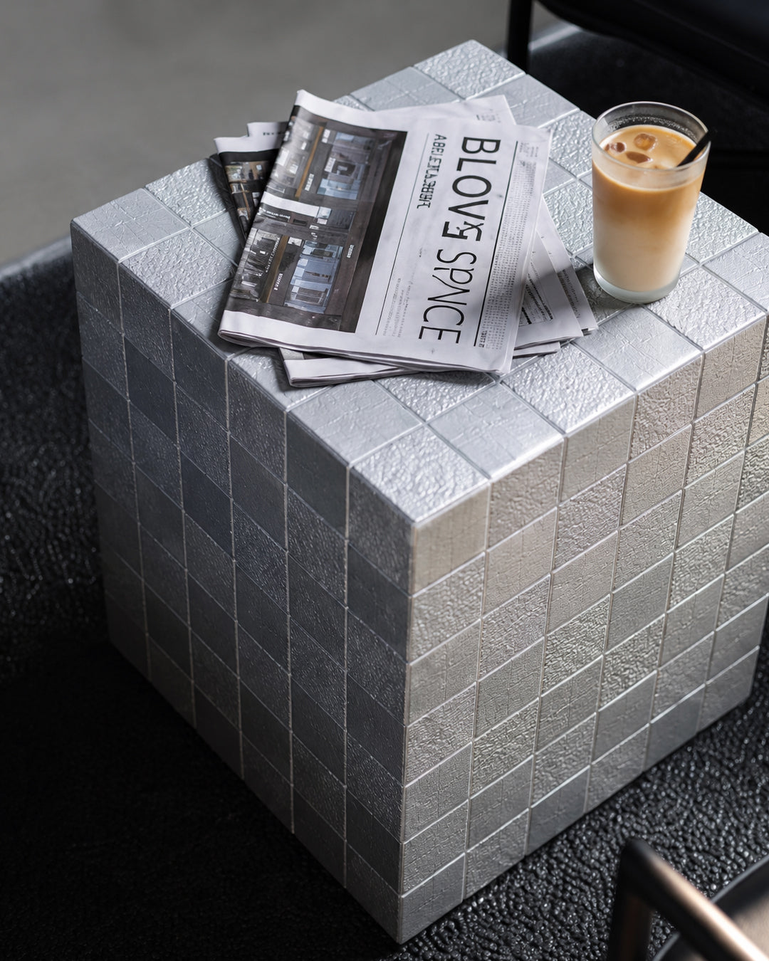 cube side table size reference photo next to everyday objects